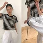 Striped Cropped T-shirt Black - One Size