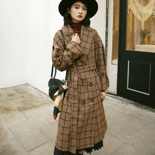 Plaid Double-breasted Coat Corn Yellow - One Size