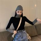 Mock-turtleneck Paneled Long-sleeve Top