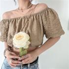 Puff-sleeve Off-shoulder Cropped Top Coffee - One Size