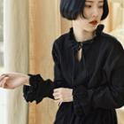 Long-sleeve Tie-neck Blouse As Shown In Figure - One Size