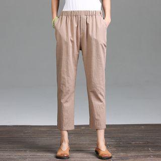 Cropped Plain Band Waist Pants