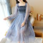 Star Sequined Long-sleeve Midi A-line Dress