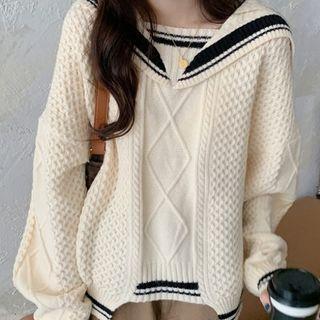 Sailor-collar Long-sleeve Twist Knit Sweater
