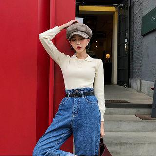 Button-detail Knit Polo Shirt