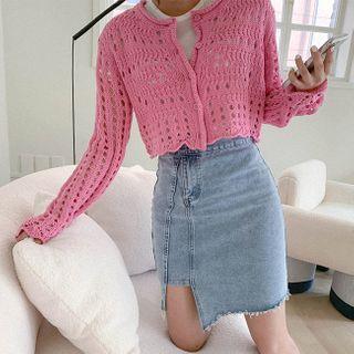 Drop-shoulder Cropped Open-knit Cardigan