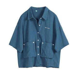 Elbow-sleeve Japanese Character Cargo Shirt