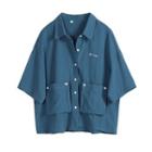Elbow-sleeve Japanese Character Cargo Shirt