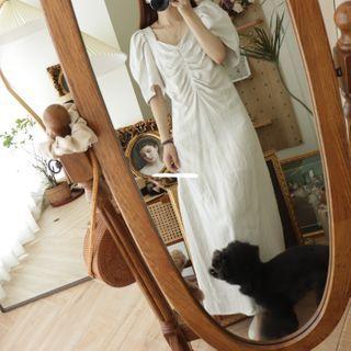 Square-neck Short-sleeve Maxi Shift Dress
