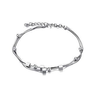 Fashion Simple Geometric Square Round Bead Double Anklet Silver - One Size
