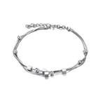 Fashion Simple Geometric Square Round Bead Double Anklet Silver - One Size