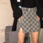 Checkerboard Denim Mini Skirt