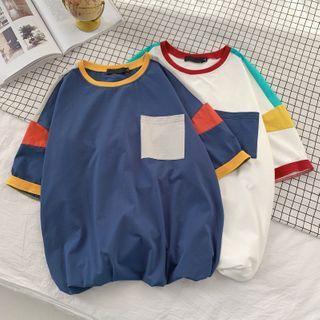 Contrast Color Short-sleeve Pocket T-shirt