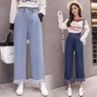 High-waist Fray Trim Cropped Wide-leg Jeans