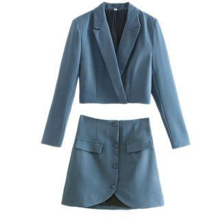 Cropped Open-front Blazer / Mini Pencil Skirt