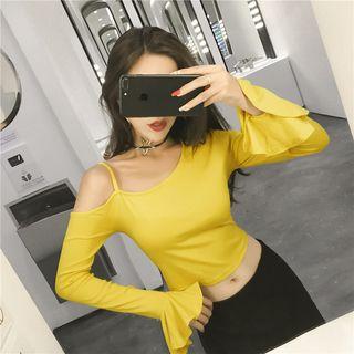 Long-sleeve Cold-shoulder Cropped T-shirt