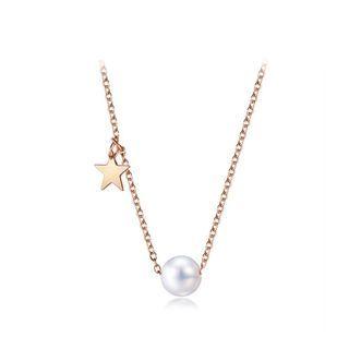 Elegant And Simple Plated Rose Gold 316l Stainless Steel Star Pearl Necklace Rose Gold - One Size