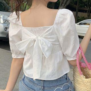 Short-sleeve Bow Back Blouse White - One Size