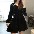 Long-sleeve Velvet Mini A-line Dress / Blouse