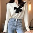 Notch-neck Bow Accent Sweater