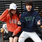 Couple Matching Lettering Striped Trim Hoodie