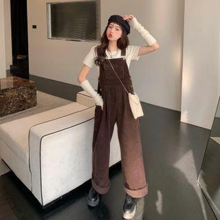Short-sleeve Knit Top / Arm Sleeves / Corduroy Jumper Pants