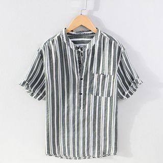 Short-sleeve Striped Henley Shirt