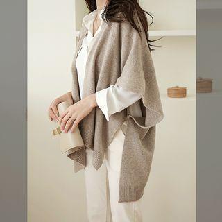 Button-side Wool Blend Shawl Cardigan