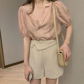 Short-sleeve Double Breasted Blouse
