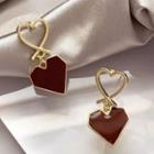 Heart Earring 1 Pair - S925 Silver Earring - Red Heart - Gold - One Size