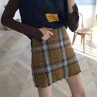 Plaid Fringed Mini A-line Skirt