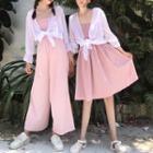 Strapless Cropped Wide-leg Jumpsuit / Shirred A-line Spaghetti Strap Dress / Open-front Jacket