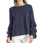 Tiered Long-sleeve Dotted Chiffon Top