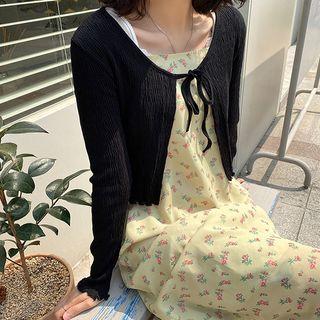 Tie-front Lettuce-edge Cropped Cardigan