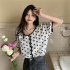 Floral Round-neck Color Panel Short-sleeve Top