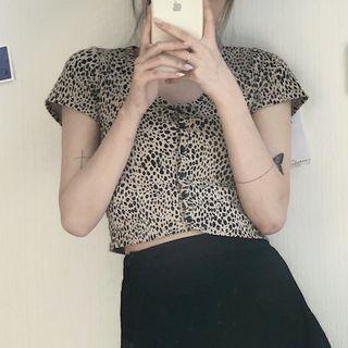 Leopard Print Short-sleeve T-shirt Leopard - Almond - One Size