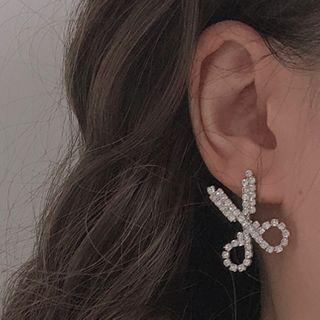 Rhinestone Scissors Earring 1 Pair - Silver Steel Earring - Dark Silver - One Size