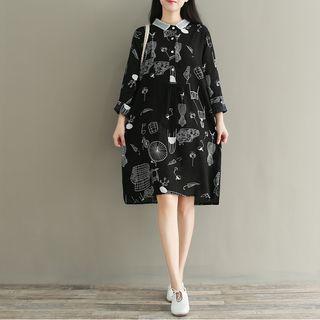 Organza Collar Print Shirtdress