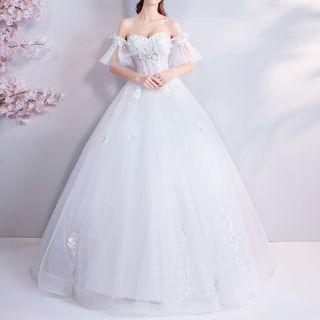 Floral Applique Off-shoulder Wedding Ball Gown