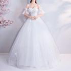 Floral Applique Off-shoulder Wedding Ball Gown