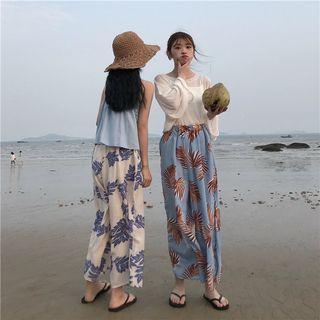 Cropped Printed Wide-leg Pants