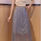 Sequined Mesh Panel Midi A-line Skirt
