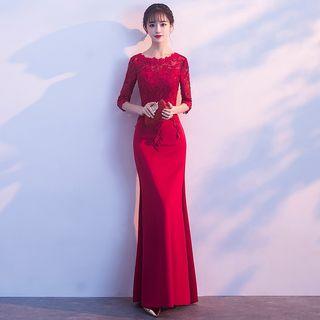 Elbow-sleeve Evening Gown / A-line Cocktail Dress
