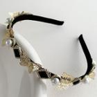 Faux Pearl Butterfly Headband Gold & Black & White - One Size