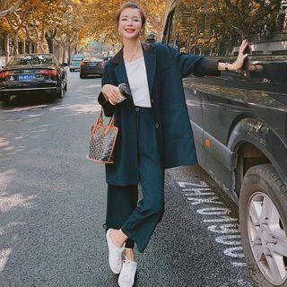 Set: Oversize Single-breasted Blazer + Cropped Wide-leg Pants