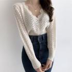 V-neck Scallop Trim Knit Top