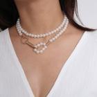 Faux Pearl Layered Necklace 2714 - Gold - One Size