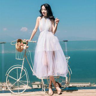Sleeveless A-line Midi Beach Dress