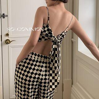 Bow-back Checker Print Crop Camisole Top