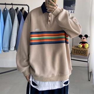 Color-block Lapel Oversize Pullover